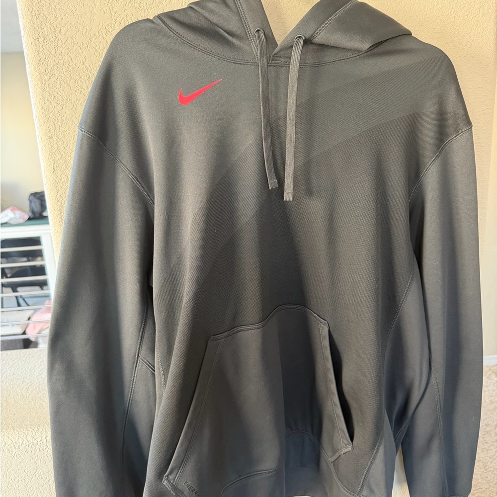 Nike Men's Charcoal Hoodie with Red Logo